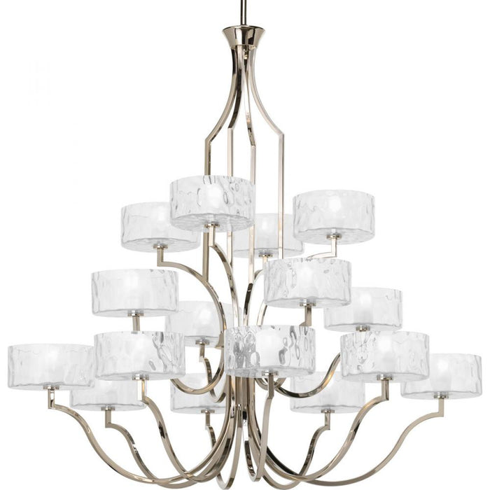 Progress Caress Collection Sixteen-Light Polished Nickel Clear Water Glass Luxe Chandelier Light