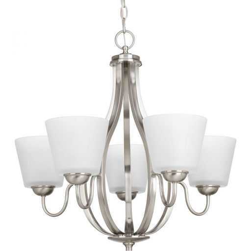 Progress Arden Collection Five-Light Brushed Nickel Etched Glass Farmhouse Chandelier Light