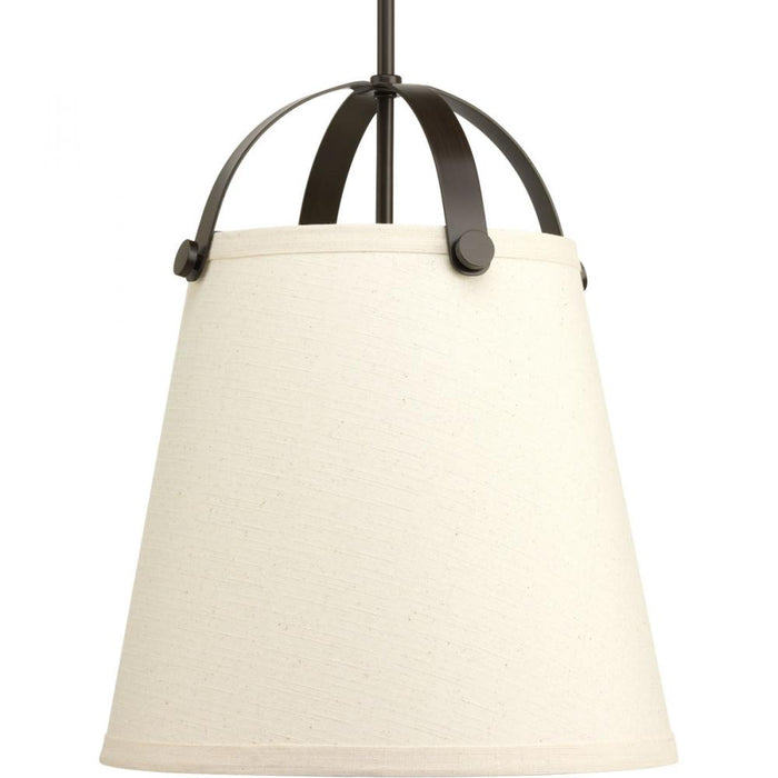 Progress Galley Collection Two-Light Antique Bronze Linen Shade Coastal Pendant Light