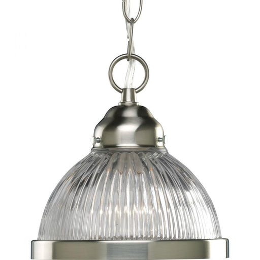 Progress Prismatic Glass Collection One-Light Brushed Nickel Clear Prismatic Glass Traditional Mini-Pendant L