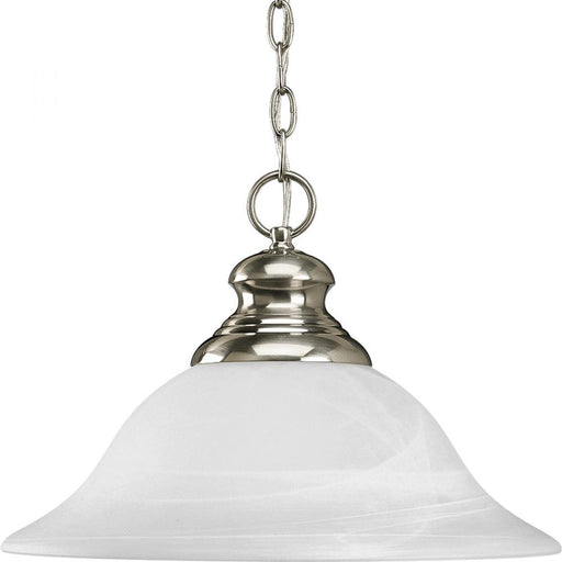Progress Bedford Collection One-Light Brushed Nickel Etched Alabaster Glass Traditional Pendant Light