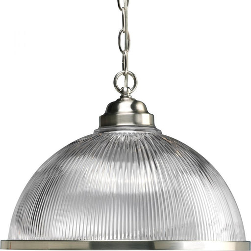 Progress Prismatic Glass Collection One-Light Brushed Nickel Clear Prismatic Glass Traditional Pendant Light