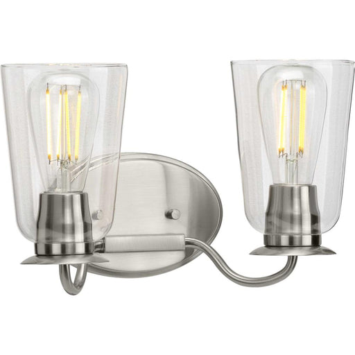 Progress Durrell Collection Two-Light Brushed Nickel Clear Glass Coastal Bath Vanity Light