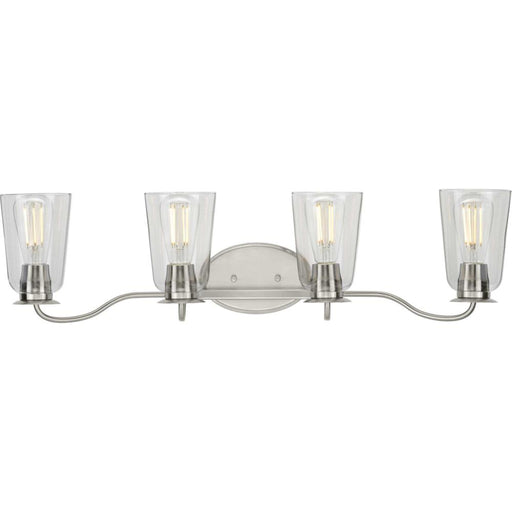 Progress Durrell Collection Four-Light Brushed Nickel Clear Glass Coastal Bath Vanity Light