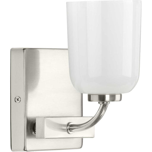Progress Moore Collection One-Light Brushed Nickel White Opal Glass Luxe Bath Vanity Light