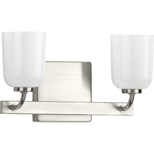 Progress Moore Collection Two-Light Brushed Nickel White Opal Glass Luxe Bath Vanity Light