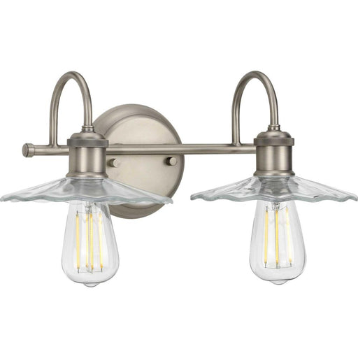 Progress Fayette Collection Two-Light Antique Nickel Clear Glass Farmhouse Bath Vanity Light