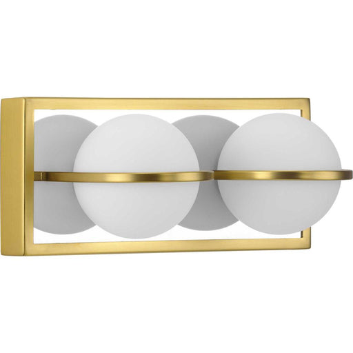 Progress Pearl LED Collection Two-Light Satin Brass and Opal Glass Modern Style Bath Vanity Wall Light