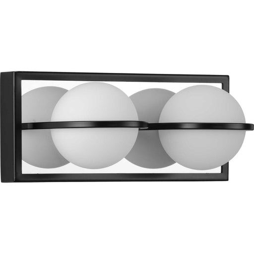 Progress Pearl LED Collection Two-Light Matte Black and Opal Glass Modern Style Bath Vanity Wall Light