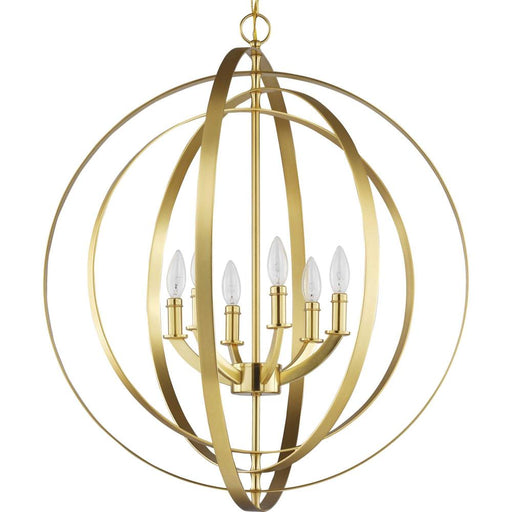 Progress Equinox Collection Six-Light Satin Brass New Traditional Sphere Pendant Light