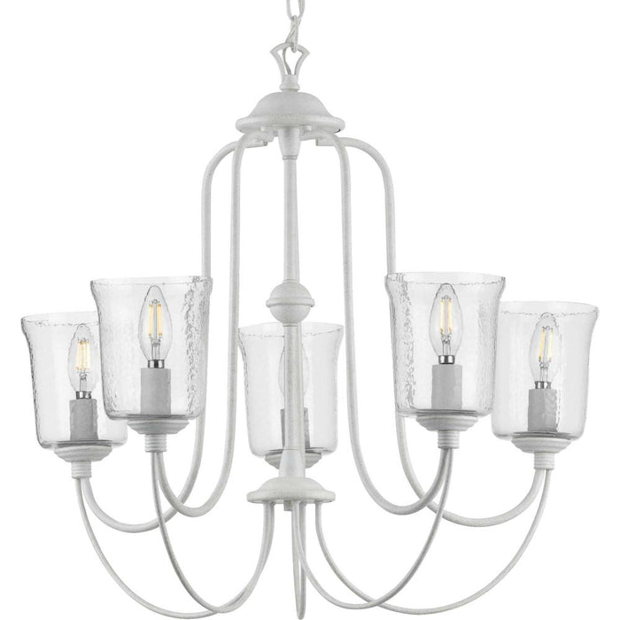 Progress Bowman Collection Five-Light Cottage White Clear Chiseled Glass Coastal Chandelier Light