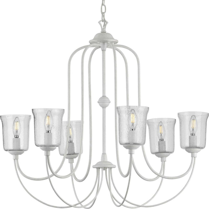 Progress Bowman Collection Six-Light Cottage White Clear Chiseled Glass Coastal Chandelier Light