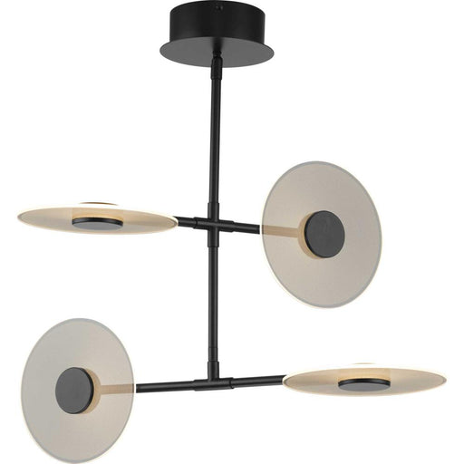 Progress Spoke LED Collection Four-Light Matte Black Modern Style Hanging Chandelier Light