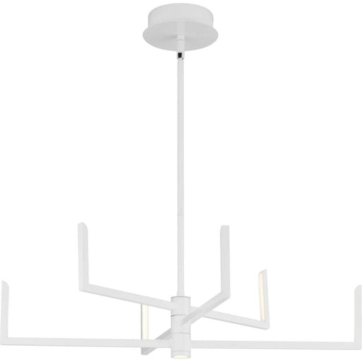 Progress Pivot LED Collection Six-Light Satin White Modern Style Chandelier with Downlight
