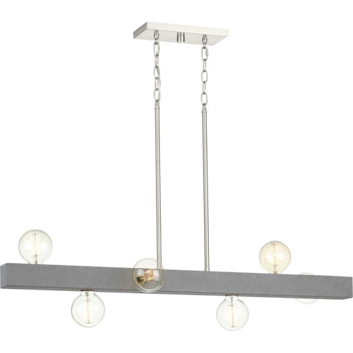 Progress Mill Beam Collection Six-Light Brushed Nickel/Faux Concrete Industrial Style Linear Island Chandelie