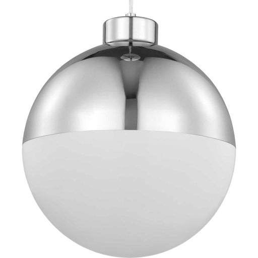 Progress Globe LED Collection One-Light Polished Chrome Opal Glass Mid-Century Modern Pendant Light