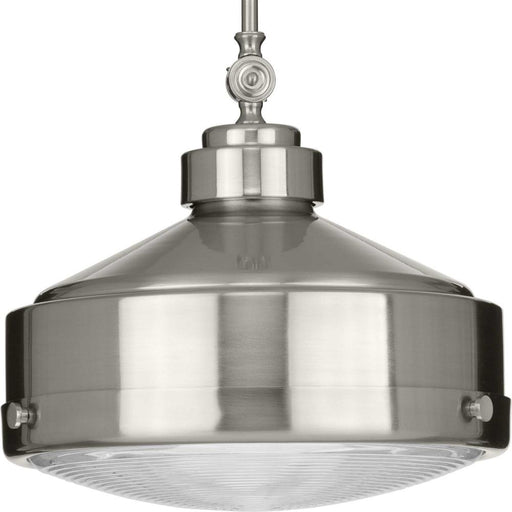 Progress Loftin Collection One-Light Brushed Nickel Clear Patterned Glass Farmhouse Pendant Light