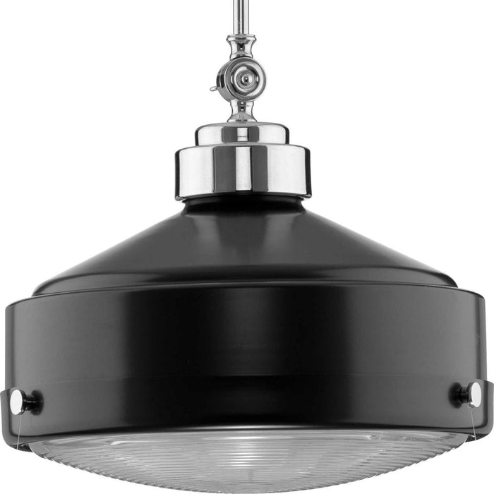 Progress Loftin Collection One-Light Matte Black Clear Patterned Glass Farmhouse Pendant Light