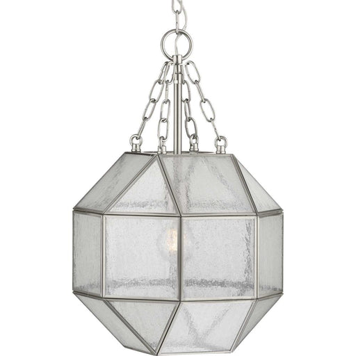 Progress Mauldin Collection One-Light Brushed Nickel Clear Seeded Glass Global Pendant Light