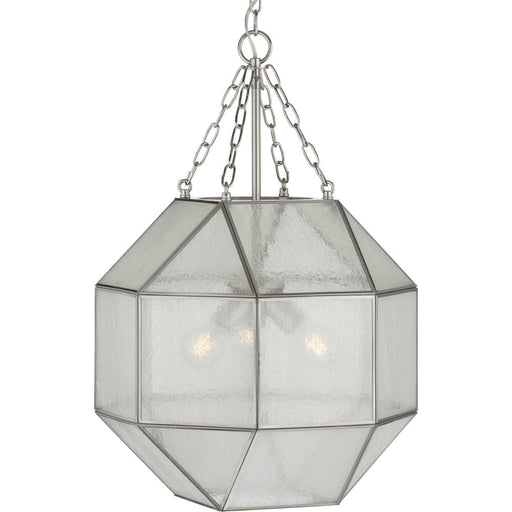 Progress Mauldin Collection Three-Light Brushed Nickel Clear Seeded Glass Global Pendant Light