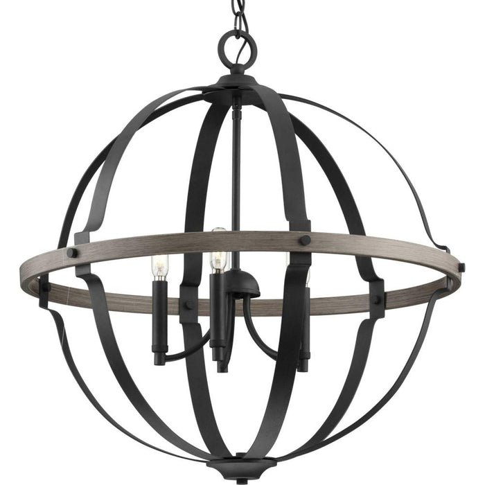 Lockhart Collection Five-light Matte Black/aged Oak Farmhouse Style Hanging Pendant Light | P500279-031