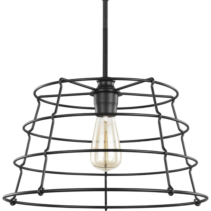 Progress Chambers Collection One-Light Matte Black Farmhouse Pendant Light