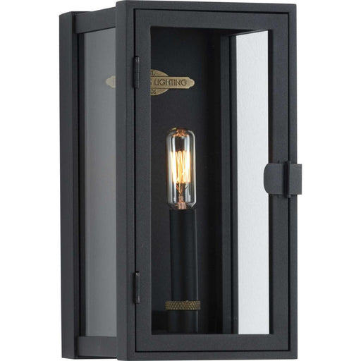 Progress Stature Collection One-Light Textured Black and Clear Glass Transitional Style Small Outdoor Wall La