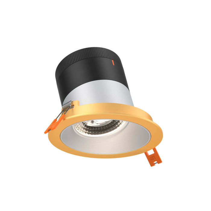 4in Modular Downlight, 5cct, 20 Degree Beam Angle, Slope Ceiling, Alzak, Gold Trim | RC04-CC-20-SLAZ-TGD
