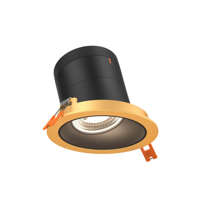 4in Modular Downlight, 5cct, 20 Degree Beam Angle, Slope Ceiling, Black, Gold Trim | RC04-CC-20-SLBK-TGD