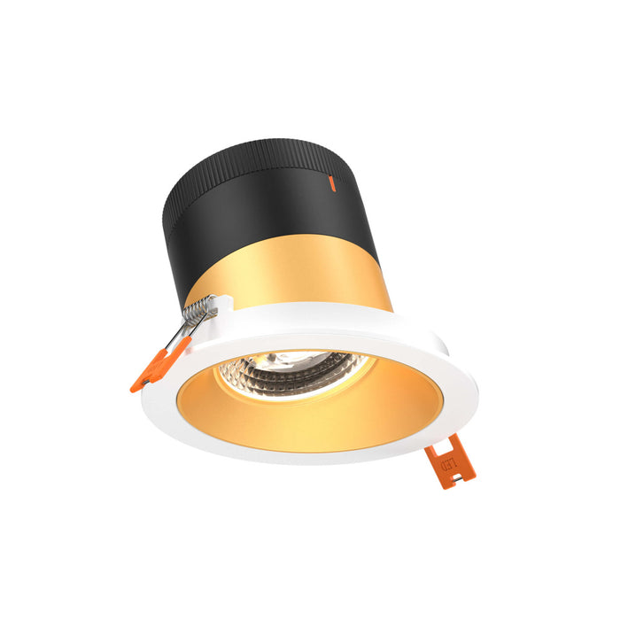 4in Modular Downlight, 5cct, 20 Degree Beam Angle, Slope Ceiling, Gold, White Trim | RC04-CC-20-SLGD-TWH